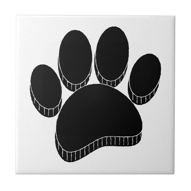 Black Dog Pawprint Hand Drawn Custom Ceramic Tile (Front)
