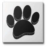 Black Dog Pawprint Hand Drawn Custom Ceramic Tile<br><div class="desc">Cartoon dog pawprint in black. Faux 3D effect applied to the image.
Decorative tiles for homes and businesses like pet shops.
Perfect gift idea for dog lovers.</div>