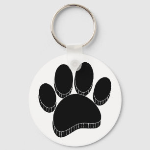 Black Dog Pawprint Hand Drawn Custom Key Ring