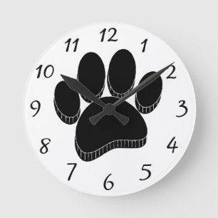 Black Dog Pawprint Hand Drawn Custom Round Clock