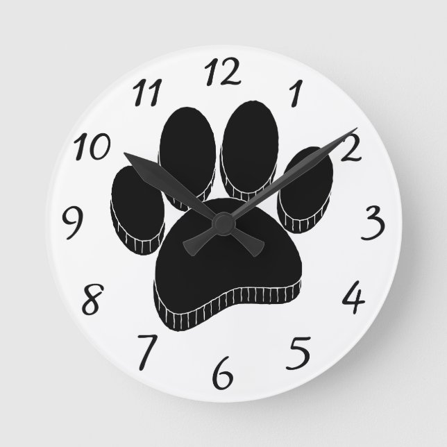 Black Dog Pawprint Hand Drawn Custom Round Clock (Front)
