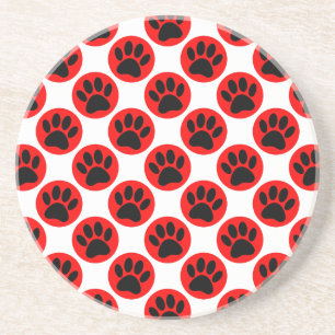 Black Dog Paws In Red Polka Dots Coaster