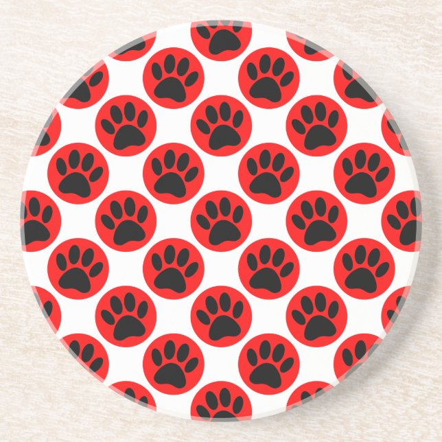 Black Dog Paws In Red Polka Dots Coaster (Front)