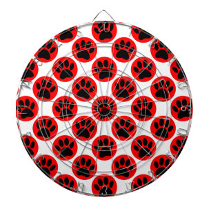 Black Dog Paws In Red Polka Dots Dartboard