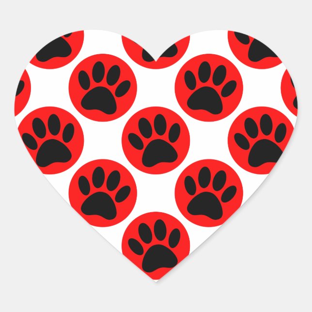 Black Dog Paws In Red Polka Dots Heart Sticker (Front)