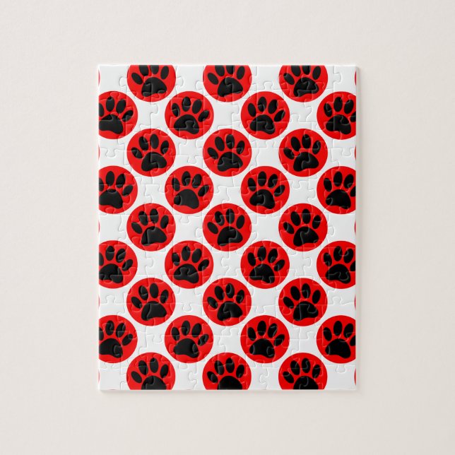 Black Dog Paws In Red Polka Dots Jigsaw Puzzle (Vertical)