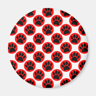 Black Dog Paws In Red Polka Dots Magnet