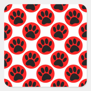 Black Dog Paws In Red Polka Dots Square Sticker