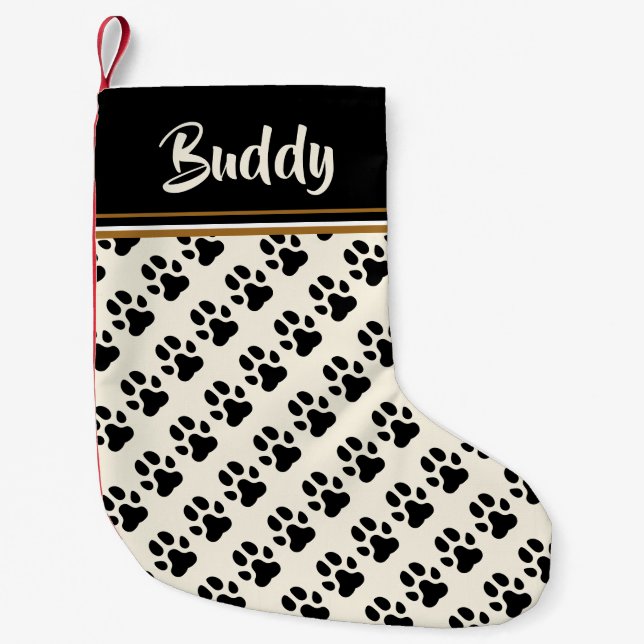 Black Dog Paws Pattern - Personalised Small Christmas Stocking (Front)