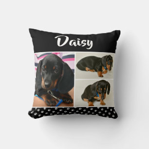 Black Dog Pet Lover Photo Collage Pawprint Cushion