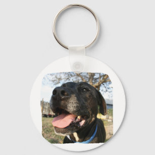 Black Dog Pink Tongue Smiling In Camera Key Ring