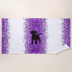 Black Dog Purple Sparkle Beach Towel
