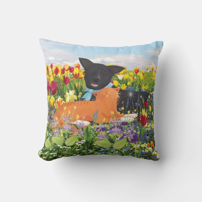 Black Dog, Red Cat  Cushion (Front)