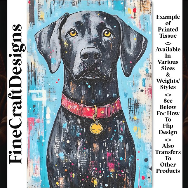 Black Dog, Red Collar, Colourful Paint Z6 Decoupag Tissue Paper (Creator Uploaded)