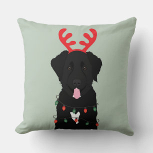 Black Dog Reindeer Christmas Lights Cushion