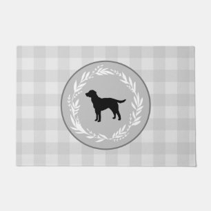Black Dog Silhouette Buffalo Check Pattern Grey Doormat