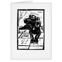 Black Dog Springador Labdrador Lino Print Card