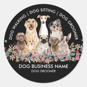 Black Dog Walker Groomer Pet Services Classic Round Sticker