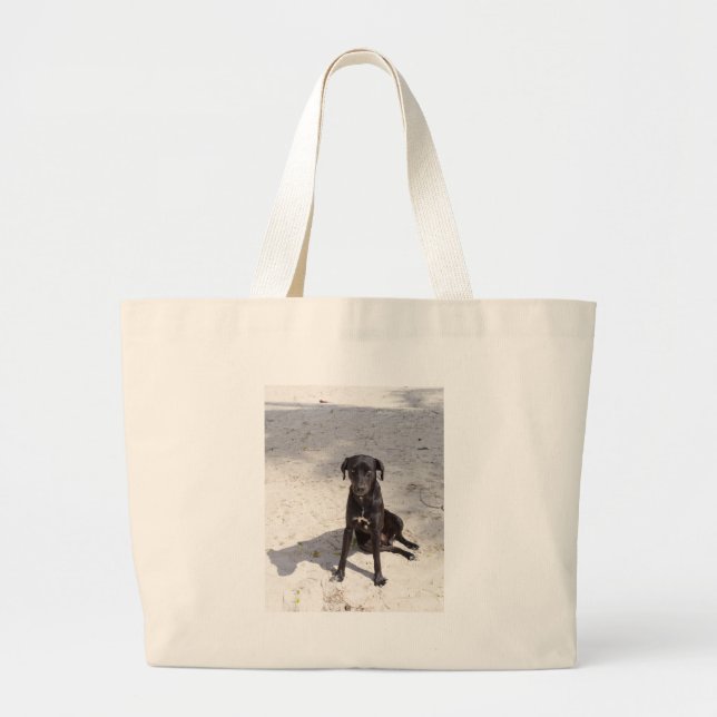 Black dog with an evil eye large tote bag (Front)