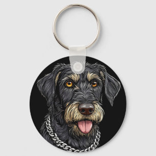 Black Dog With Chain Necklace Key Ring