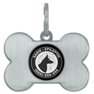 Black Dog With Pricked Ears Epileptic Dog Alert Pet ID Tag