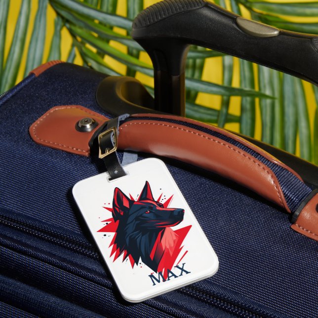 Black Dog with Red Accents Luggage Tag (Front Insitu 1)