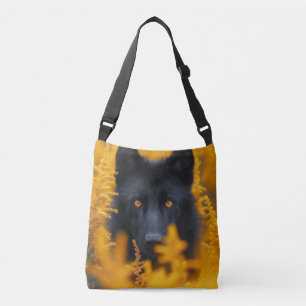 Black Dog with Stunning Gold Eyes Crossbody Bag