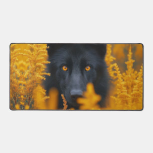 Black Dog with Stunning Gold Eyes Desk Mat