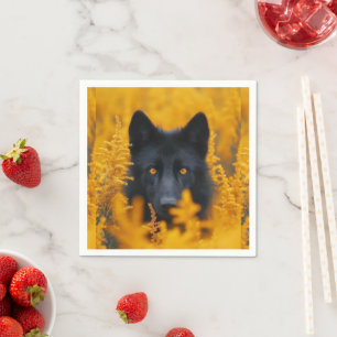 Black Dog with Stunning Gold Eyes Napkin