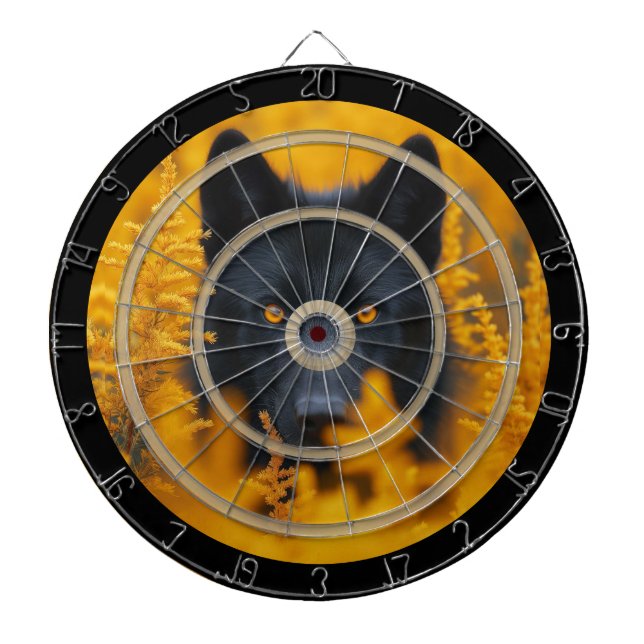 Black Dog with Stunning Gold Eyes Regulation Dartboard (Front)