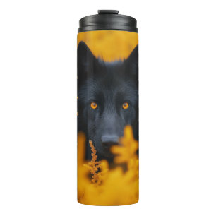 Black Dog with Stunning Gold Eyes Thermal Tumbler