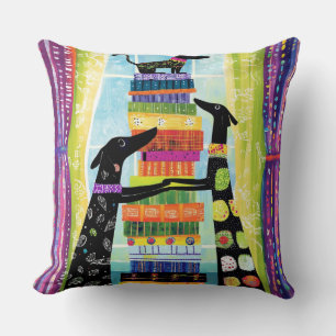 Black Dogs Balancing Book Tower Stack Cushion