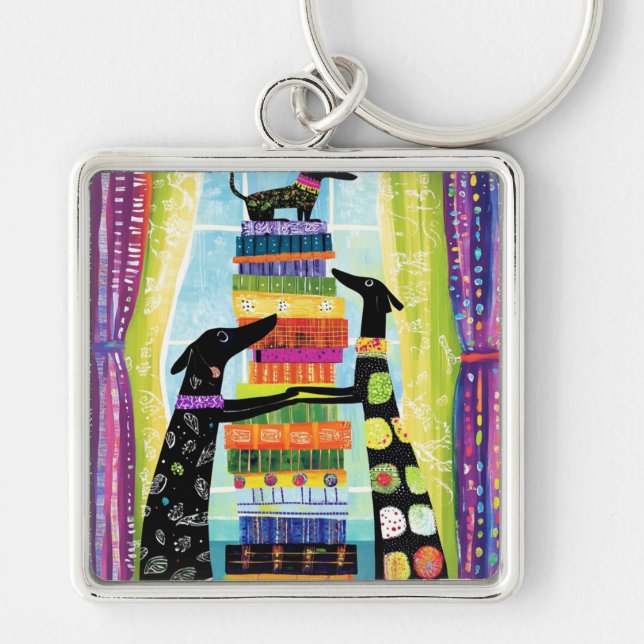 Black Dogs Balancing Book Tower Stack Key Ring (Front)