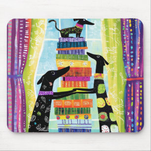 Black Dogs Balancing Book Tower Stack Mouse Pad