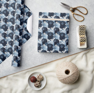 Black Dogs & Blue Leaves Wrapping Paper