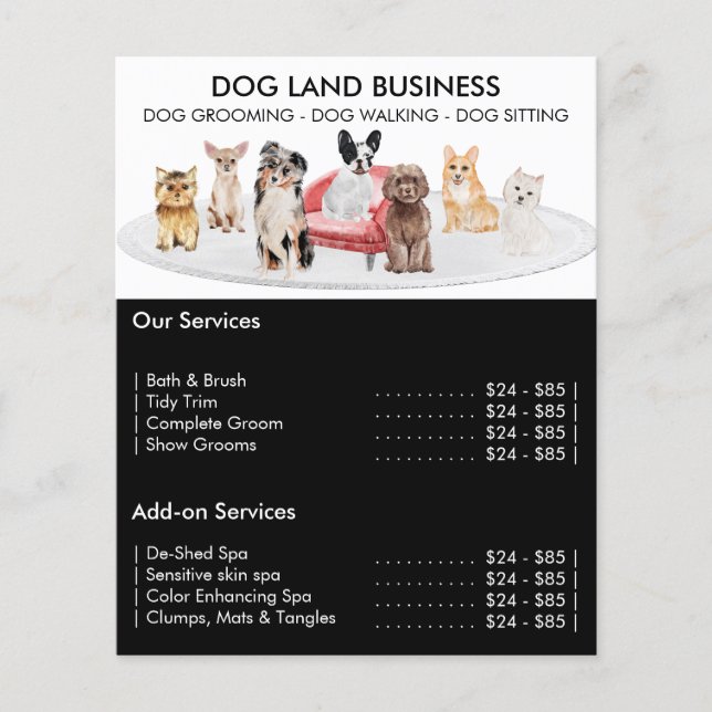 Black Dogs groomer Sitter Walker Pet Service Offer Flyer (Front)