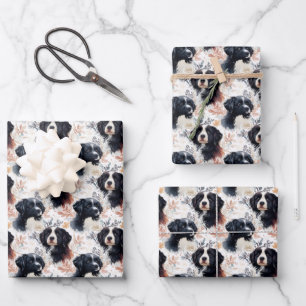 Black Dogs & White Flowers Wrapping Paper Sheet