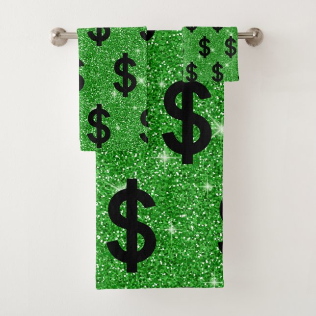 Black Dollar Sign Money Entrepreneur Wall Street Bath Towel Set (Insitu)