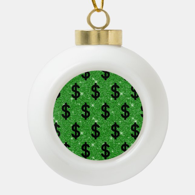 Black Dollar Sign Money Entrepreneur Wall Street Ceramic Ball Christmas Ornament (Front)