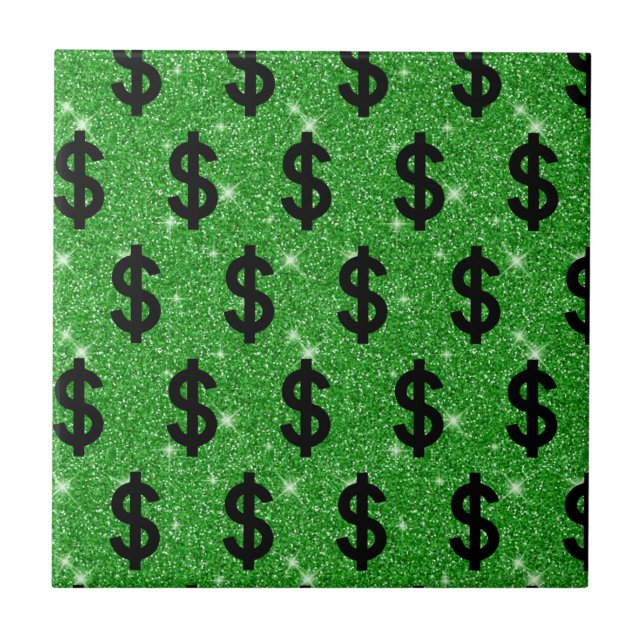 Black Dollar Sign Money Entrepreneur Wall Street Ceramic Tile (Front)