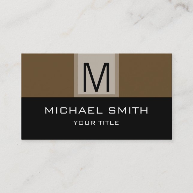 Black & Donkey brown Professional Monogram Business Card (Front)