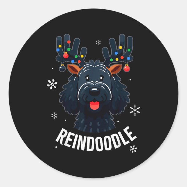 Black Doodle Dog Reindoodle Reindeer Doodle Christ Classic Round Sticker (Front)