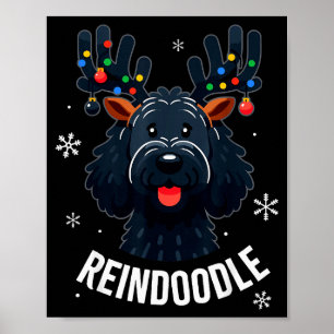 Black Doodle Dog Reindoodle Reindeer Doodle Christ Poster