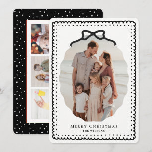 Black Doodle Frames & Bow 4 Photo Christmas Holiday Card