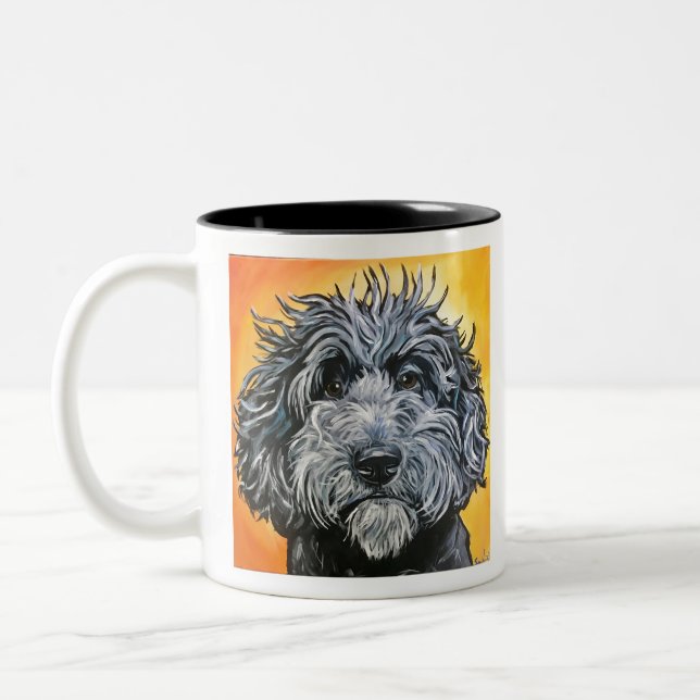 Black doodle Two-Tone coffee mug (Left)