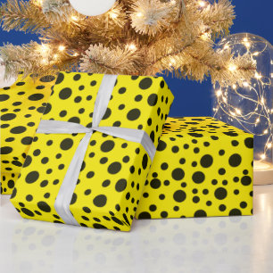 Black Dot Pattern Design on yellow BG   Wrapping Paper