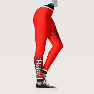 Black Dot Pattern with Name on RED Leggings