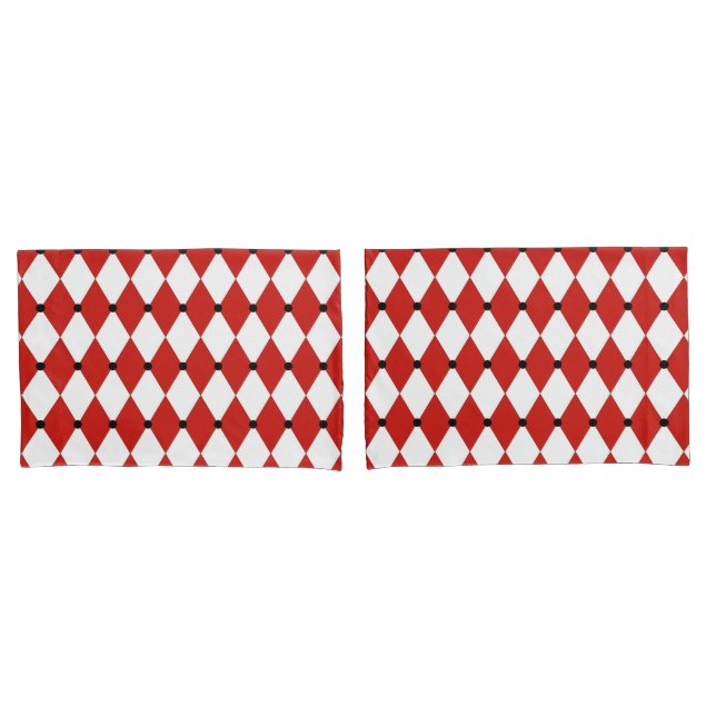Black Dot Red and White Harlequin Pillowcase (Front-Set)