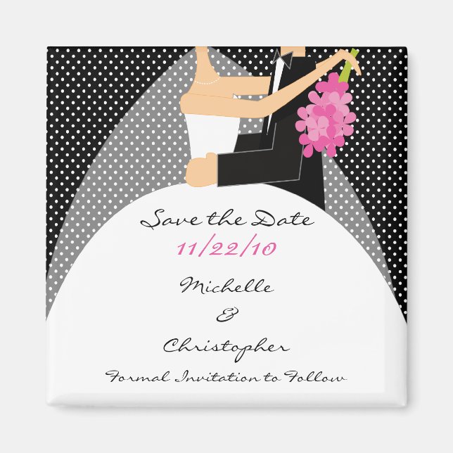 Black Dots Bride & Groom Save The Date Magnet (Front)
