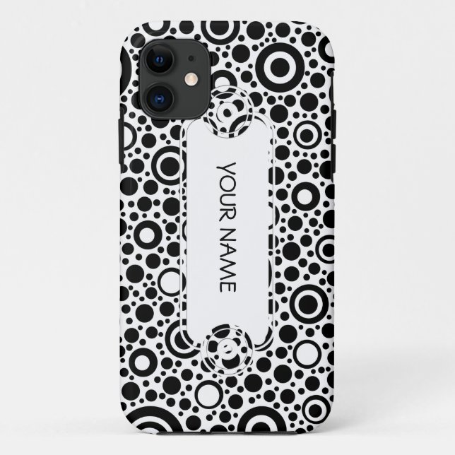 Black Dots & Circle Pattern + your text & backgr. Case-Mate iPhone Case (Back)